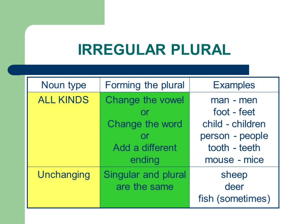 IRREGULAR PLURAL